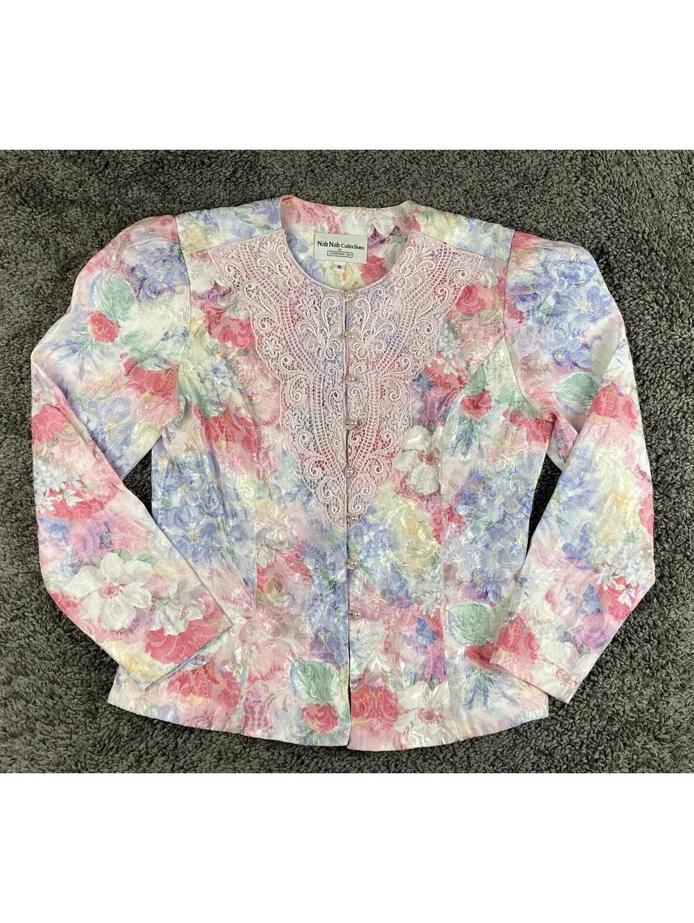 Vintage Nah Nah Collections Floral Jacquard Lace Blouse Jacket 16